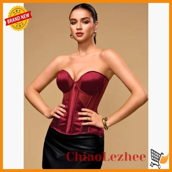 Satin Corset Top with Underwire & Boning, Adjustable Lace-Up Fit Sizes 00-18